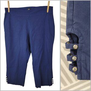 JM Collection Capri Pants Plus Size 1X Cropped Capris Navy Blue Pull On Stretch